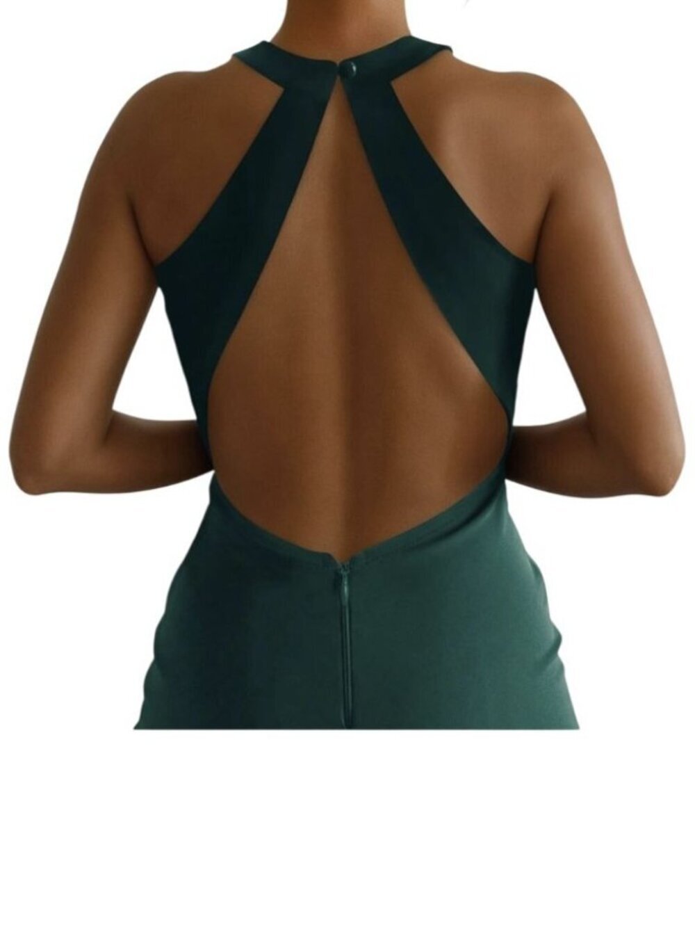 PoeKia Dark Green Halter Mermaid Maxi Dress Open Back S - Picture 3 of 5